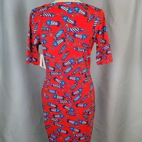 NWT Lularoe Julia, red/white/blue firecracker pattern, size M - Picture 2 of 6